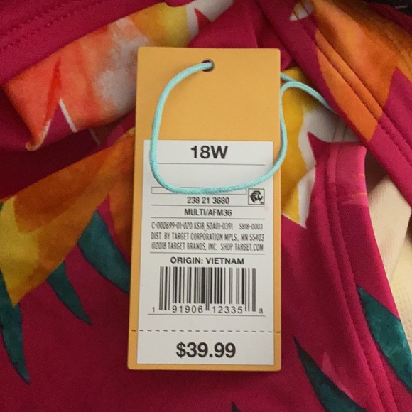 NEW Kona Sol Pink Floral One Piece Swimsuit sz 22W - Picture 3 of 3